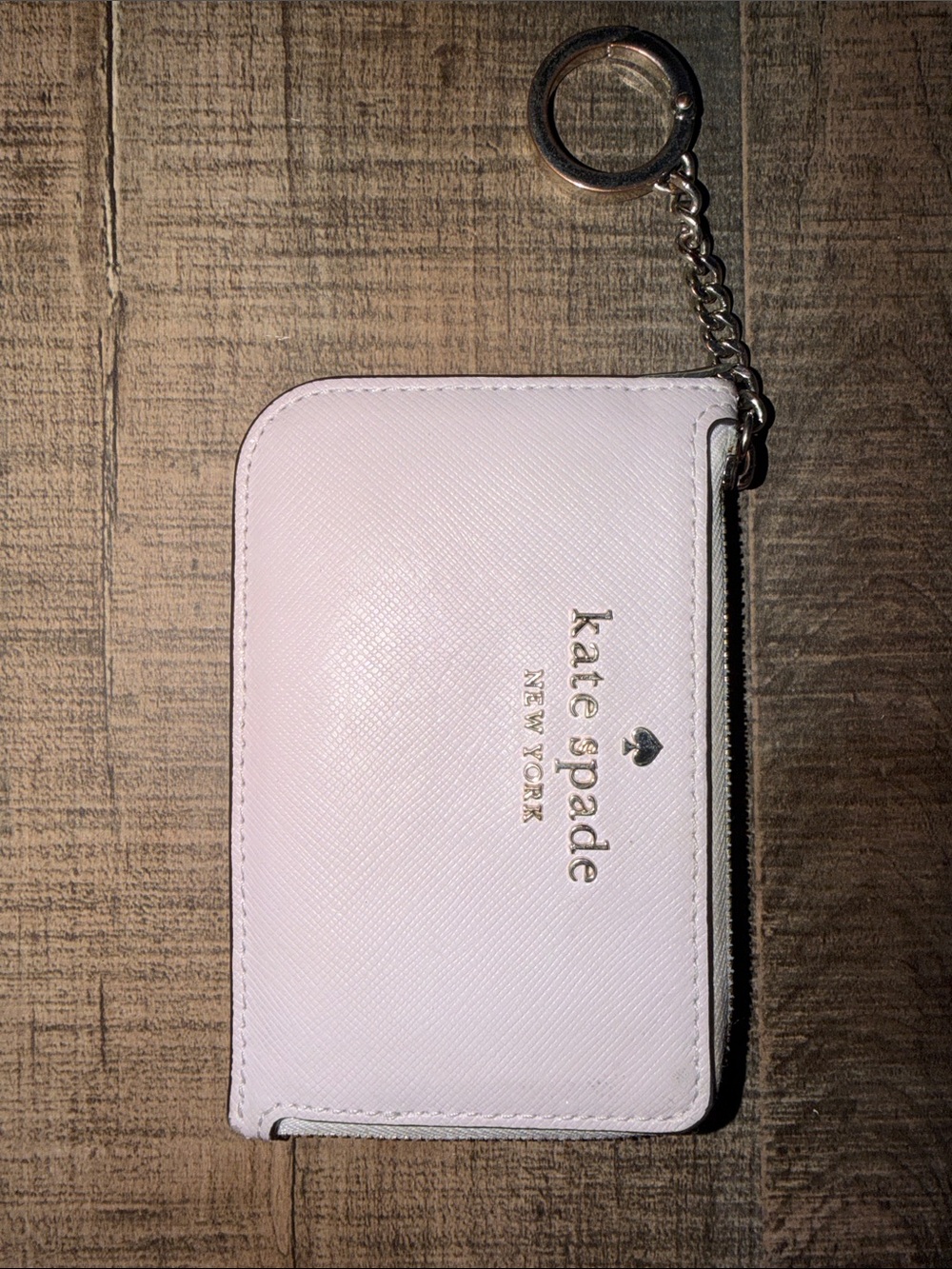 kate spade lilac Leather Zip Key Card Case with Gold Logo